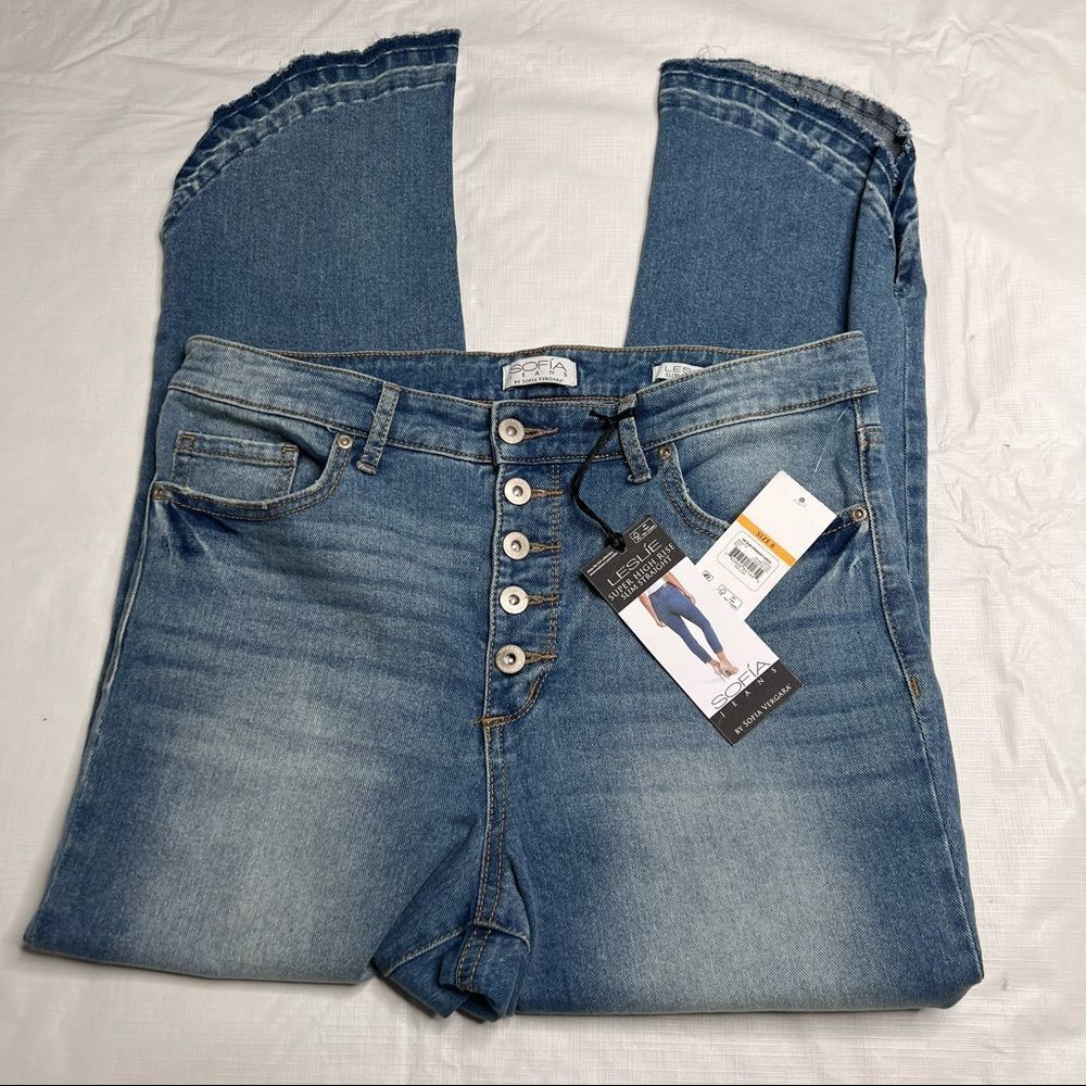 Sofia Vergara Women Leslie Super High Rise Slim Straight Jeans Blue Size 8